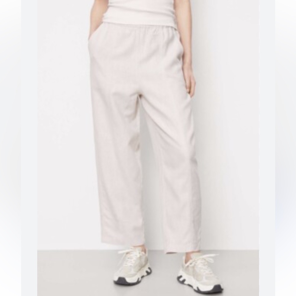 H&M Beige/Cream Pull On High Waisted Wide Leg Linen Blend Pant Size Large
